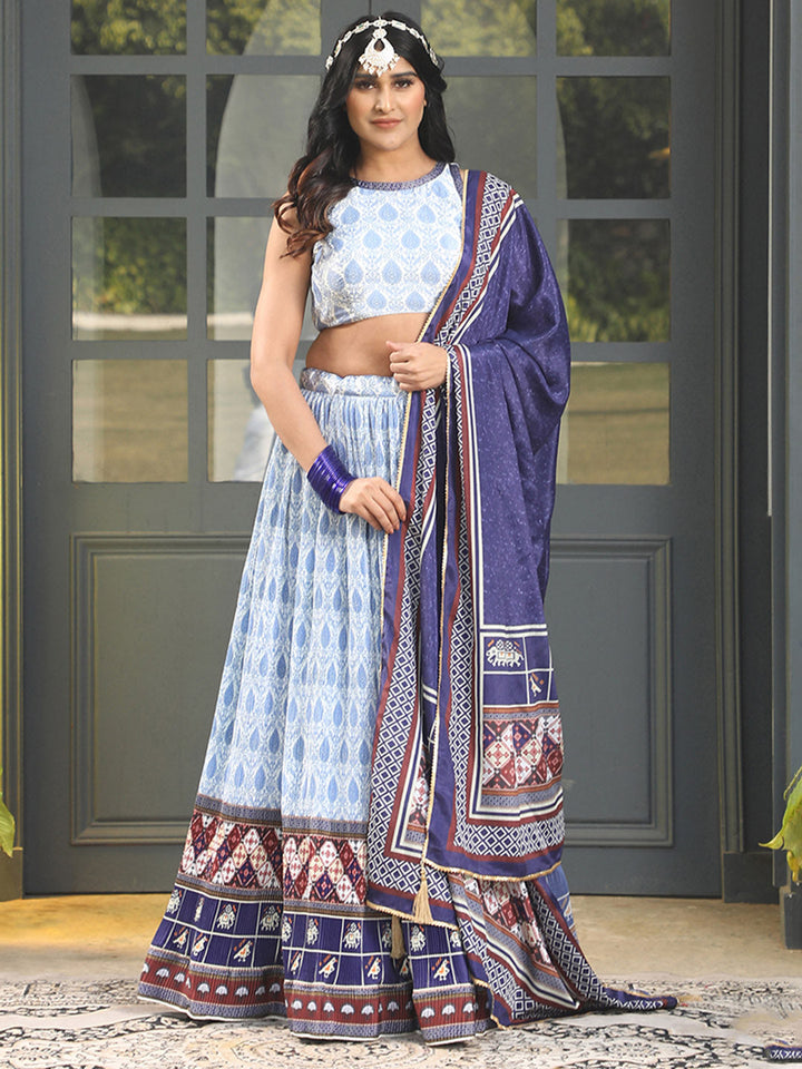 Digital Print Satin Unstitched Lehenga Choli With Dupatta