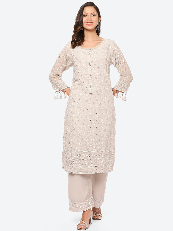 Resham Mirror Georgette Kurta With Palazzo