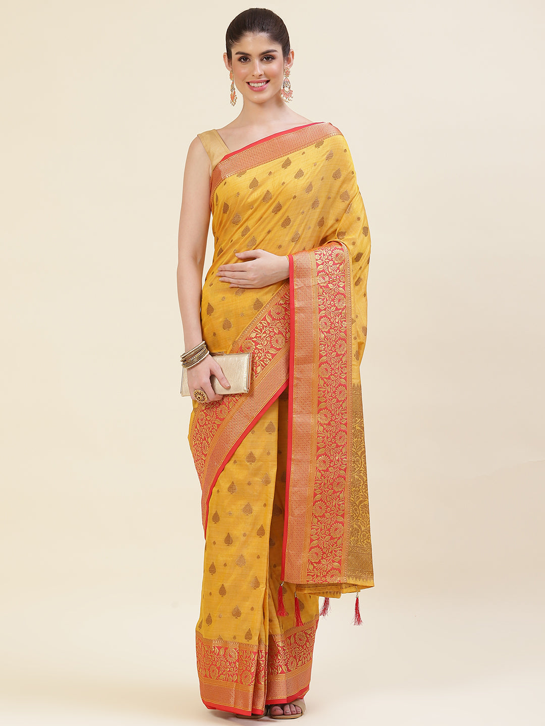 Zari Border Booti Handloom Woven Saree