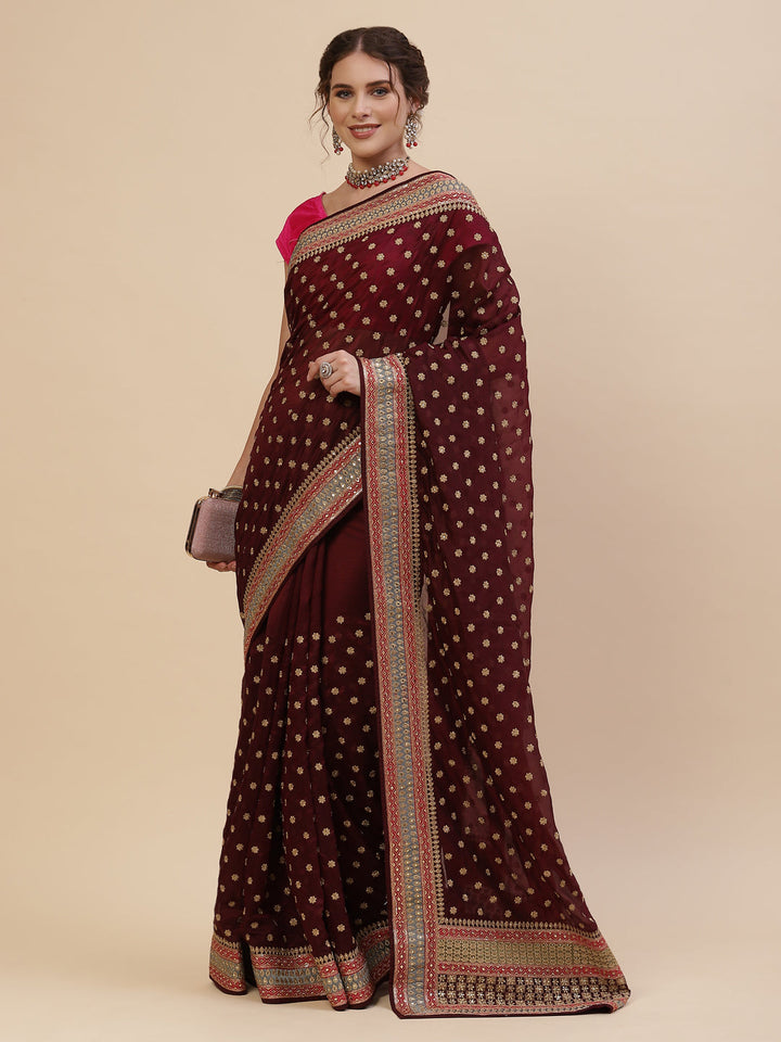 Resham Border Art Georgette Embroidered Saree