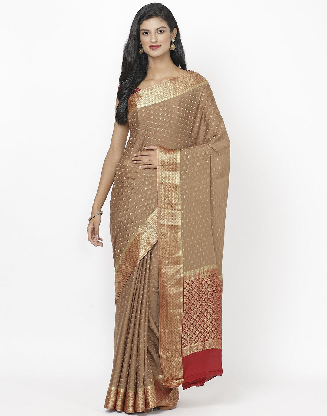 MBZ Meena Bazaar-Beige Crepe Jacquard Saree