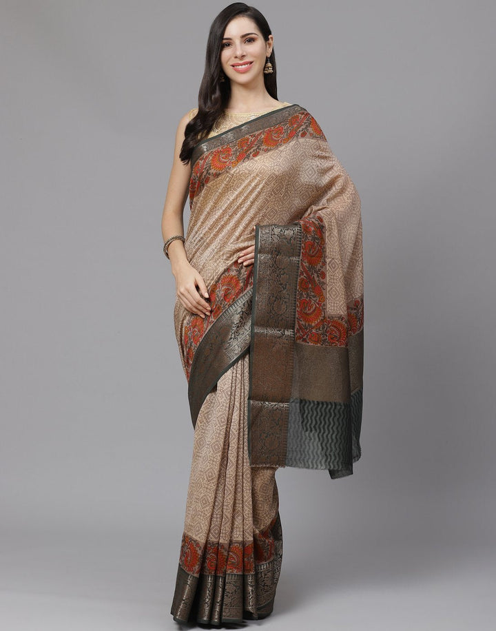 Cotton Printed Saree With Zari Border