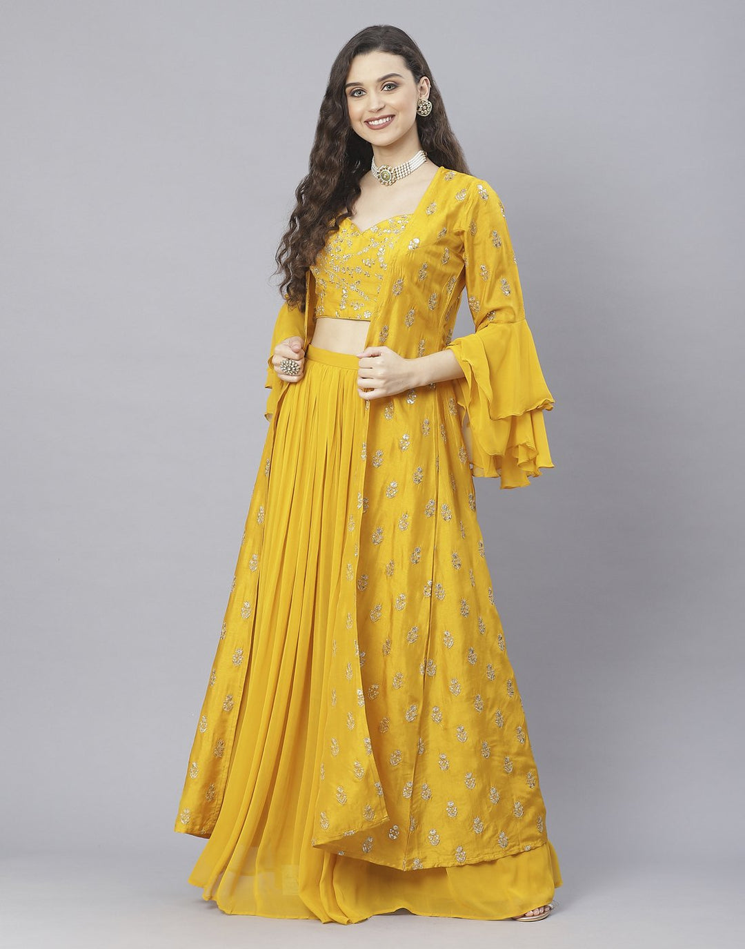 Mustard and Pink Art Crepe Salwar Kameez