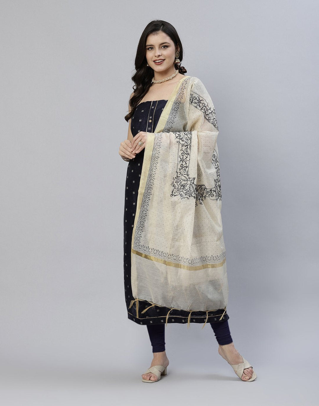 Printed Chanderi Suit Piece With Embroidered Dupatta