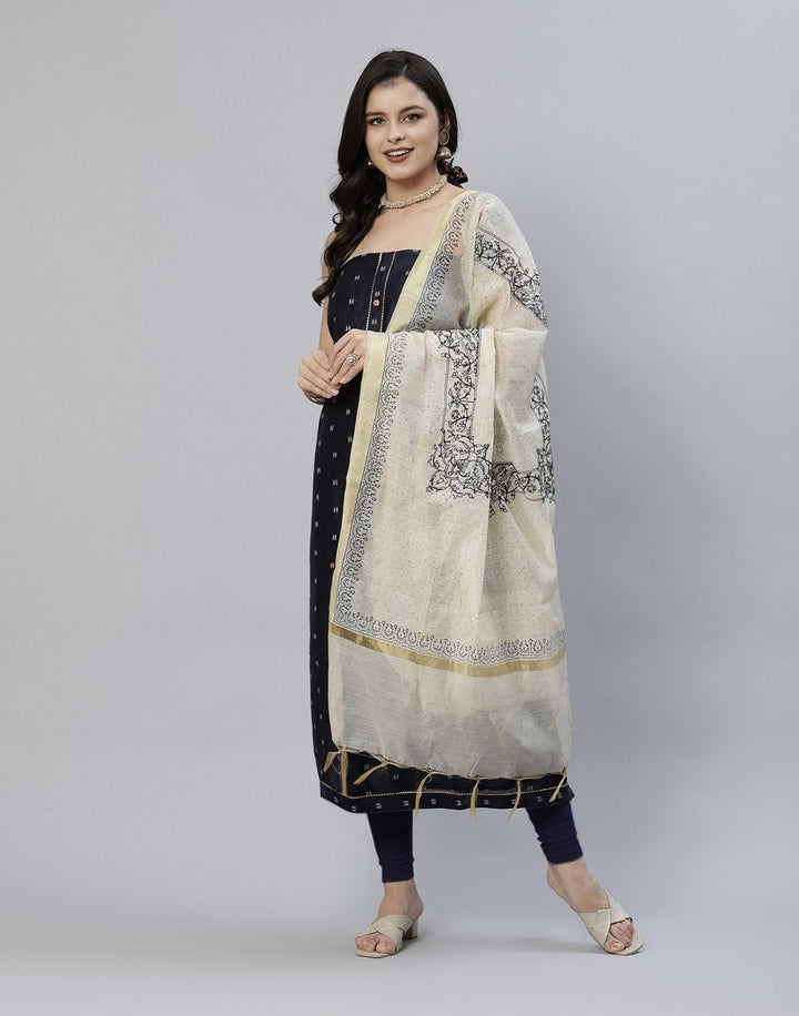 Printed Chanderi Suit Piece With Embroidered Dupatta