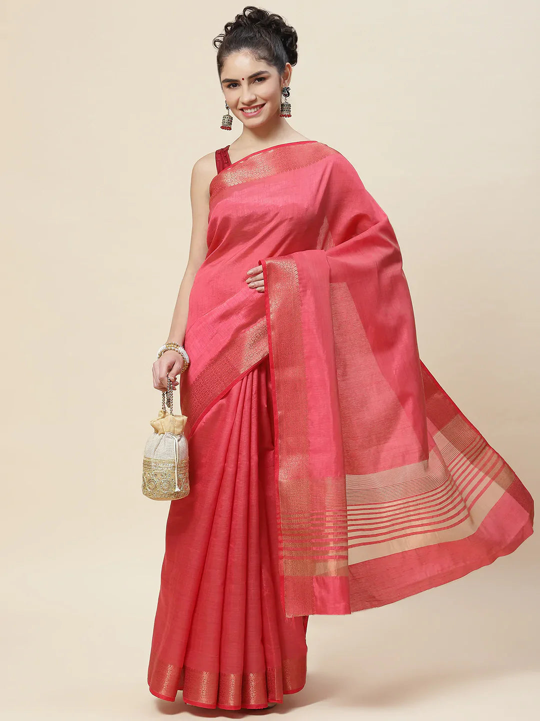 Zari Border Booti Handloom Woven Saree