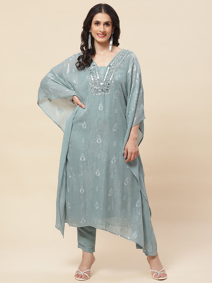 Sequin Embroidered Georgette Kurta With Pants