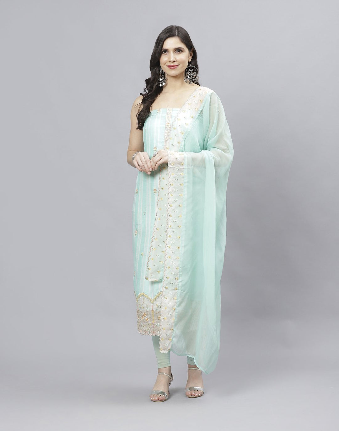 Printed Chanderi Suit Piece With Embroidered Chanderi Dupatta