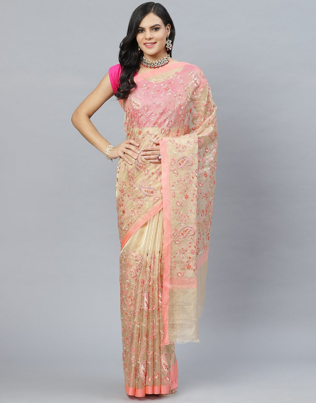 Cotton Embroidery Tissue Saree
