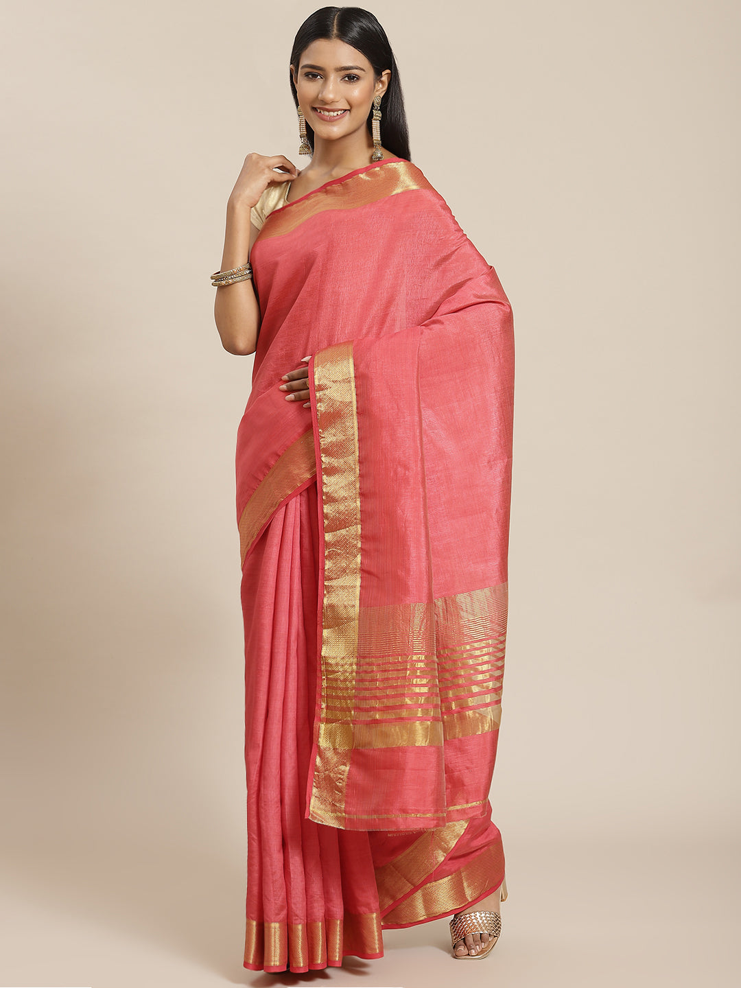 Plain Zari Border Art Handloom Woven Saree
