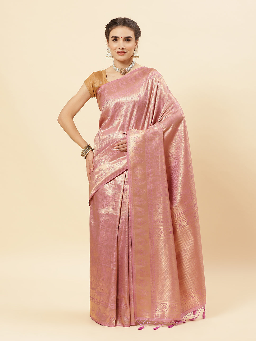 Brocade Zari Jaal Art Handloom Saree with Running blouse