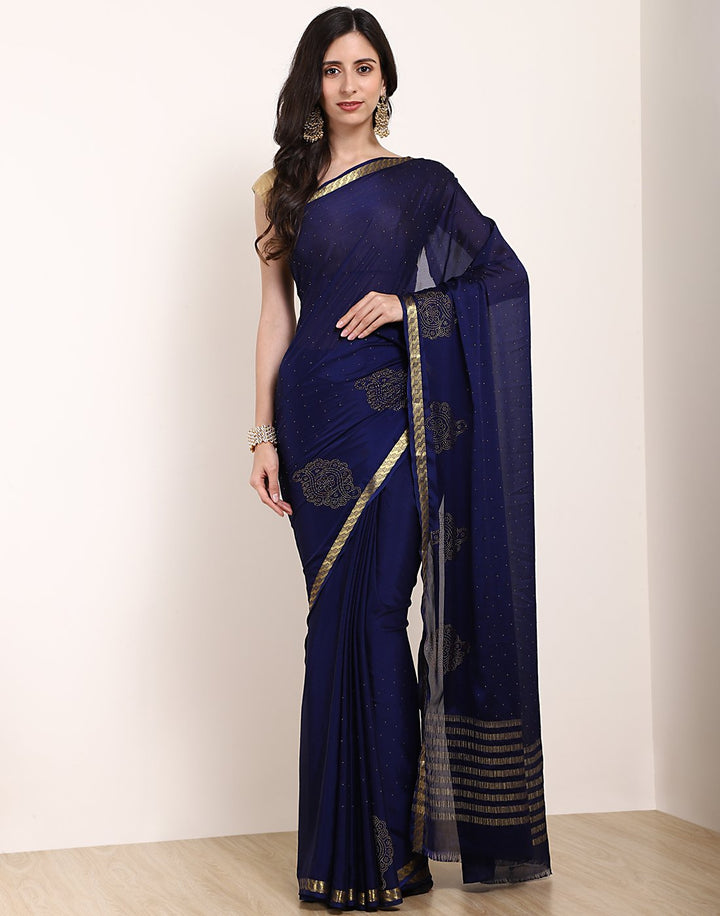 Navy Blue Art Crepe Saree
