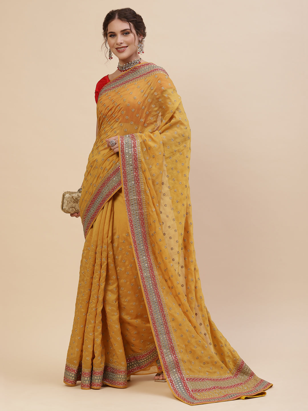 Resham Border Art Georgette Embroidered Saree