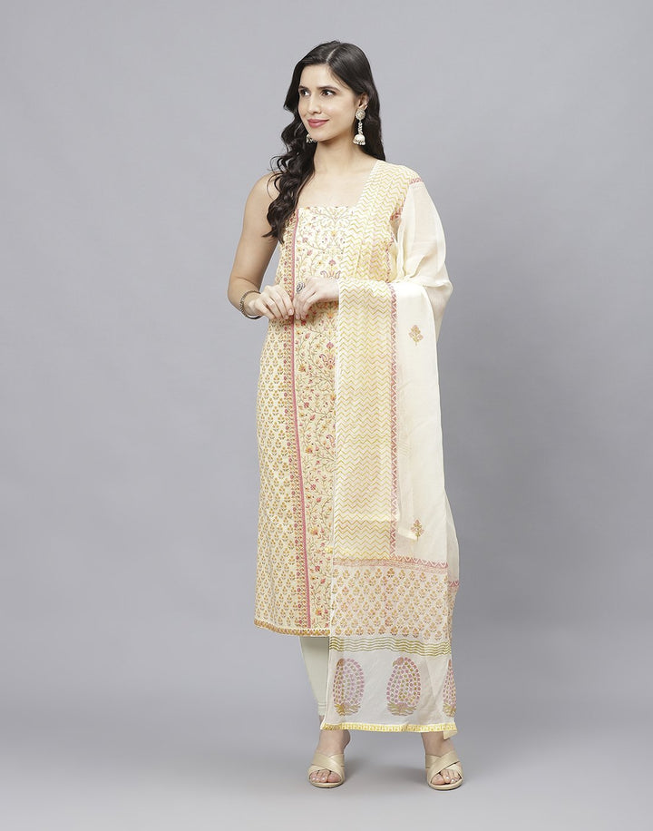 Printed Cotton Suit Piece With Chiffon Dupatta