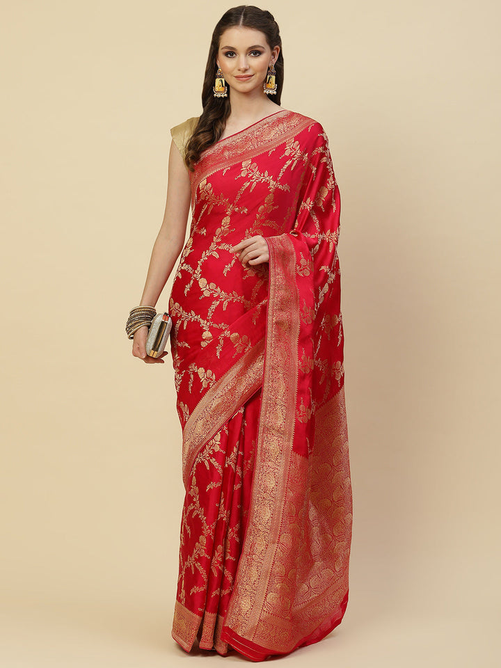 Floral Zari Jaal Satin Woven Saree