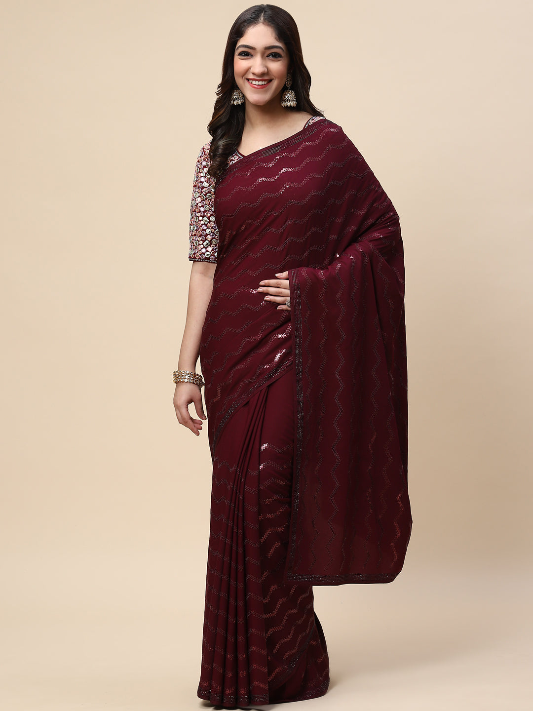Sequin Embroidered Crepe Saree