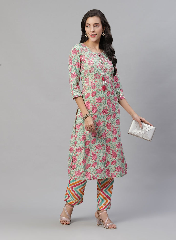 Printed Cotton Kurti With Pant