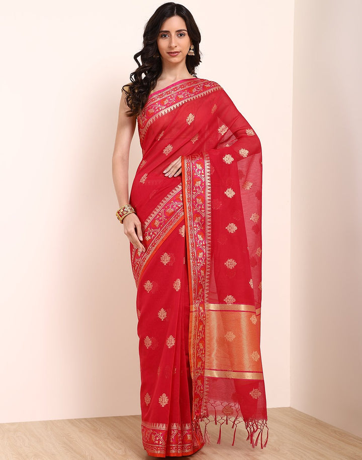 Red Cotton Woven Saree