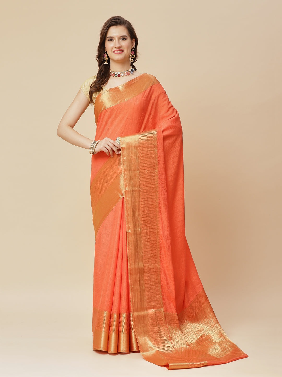 Plain Zari Border Art Handloom Woven Saree