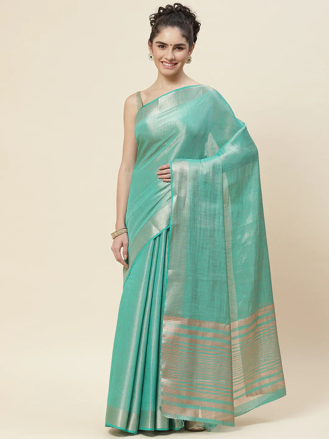 Plain Zari Border  Handloom Woven Saree