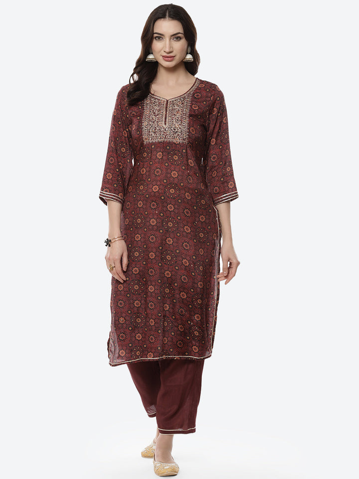 Block Printed Gota Patti Cotton Kurti With Pant