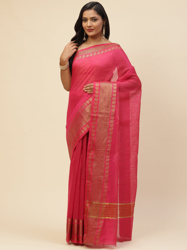 Plain Zari Border Cotton Woven Saree