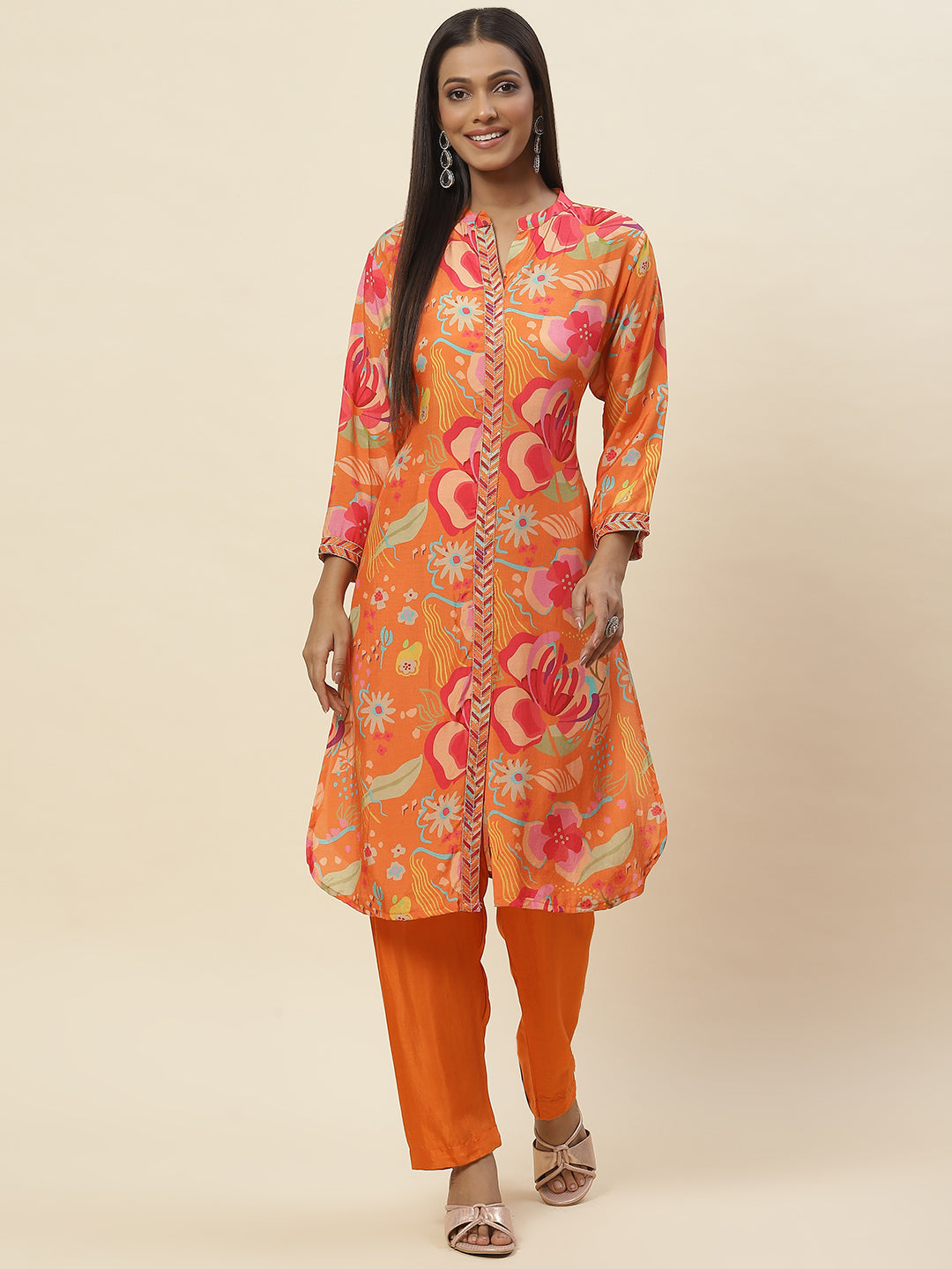 Floral Printed Muslin Kurta With Pants