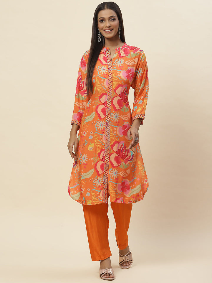 Floral Printed Muslin Kurta With Pants