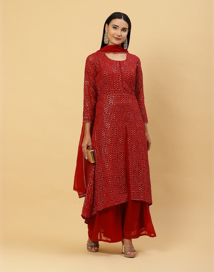 Sequence Embroidered Art Georgette Salwar Kameez Stitched Suit With Georgette Dupatta