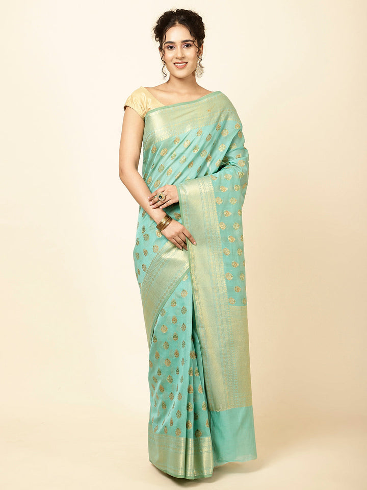 Zari Border Booti Woven Cotton Saree