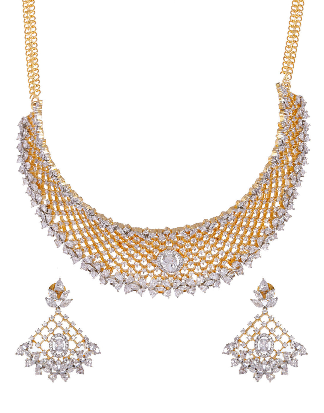 Gold Plated Necklace Embellished With Stone And Earrings