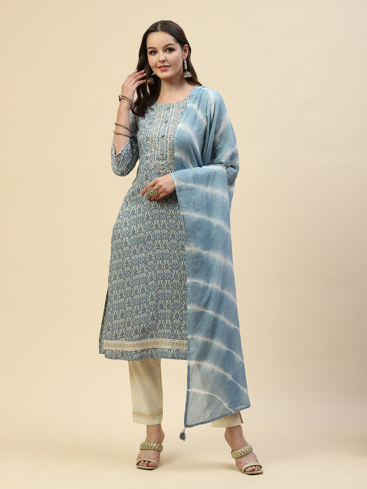 Digital Printed Cotton Kurta With Pants &amp; Cotton Dupatta