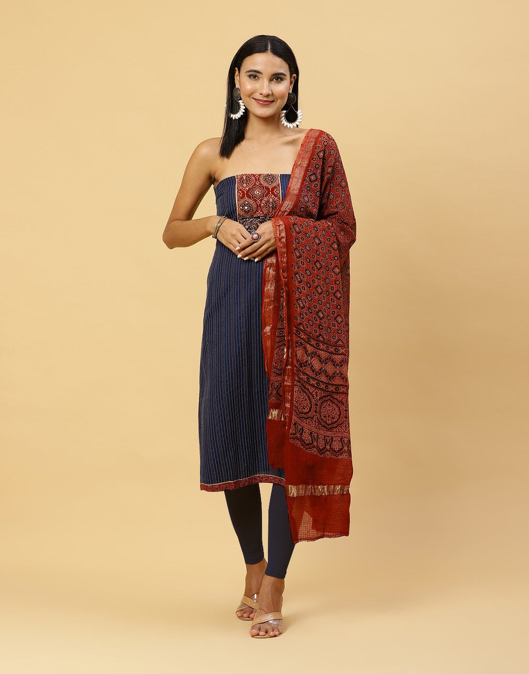 Printed Cotton Suit Piece With Chanderi Dupatta