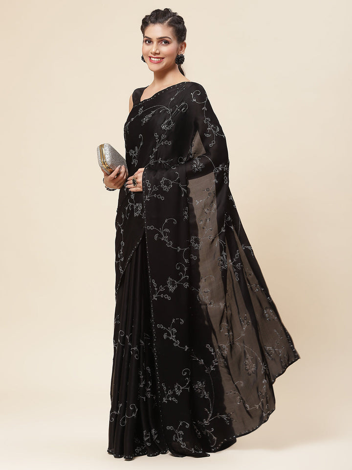 Sequin Embroidered Satin Saree