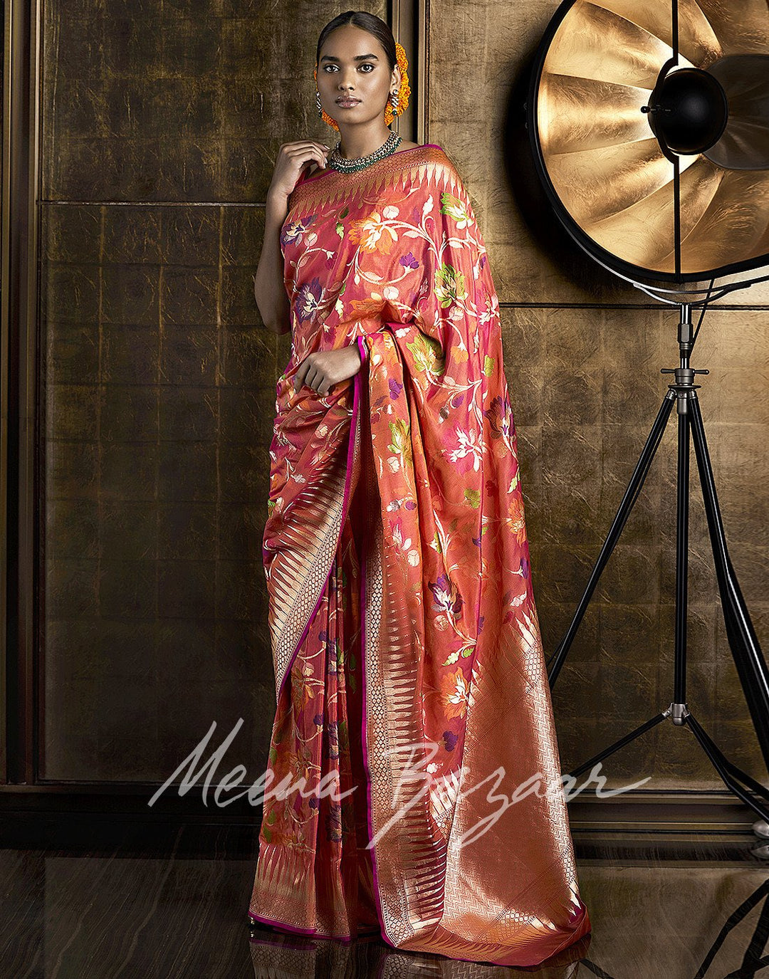 Banarasi Silk Saree With Floral Zari Weave