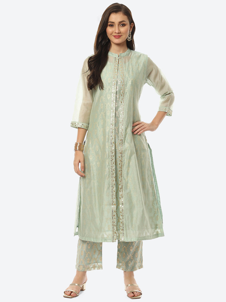 Embroidered Neck Chanderi Kurta With Palazzo