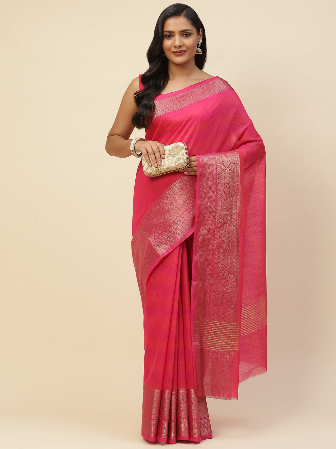 Plain Zari Border Cotton Woven Saree