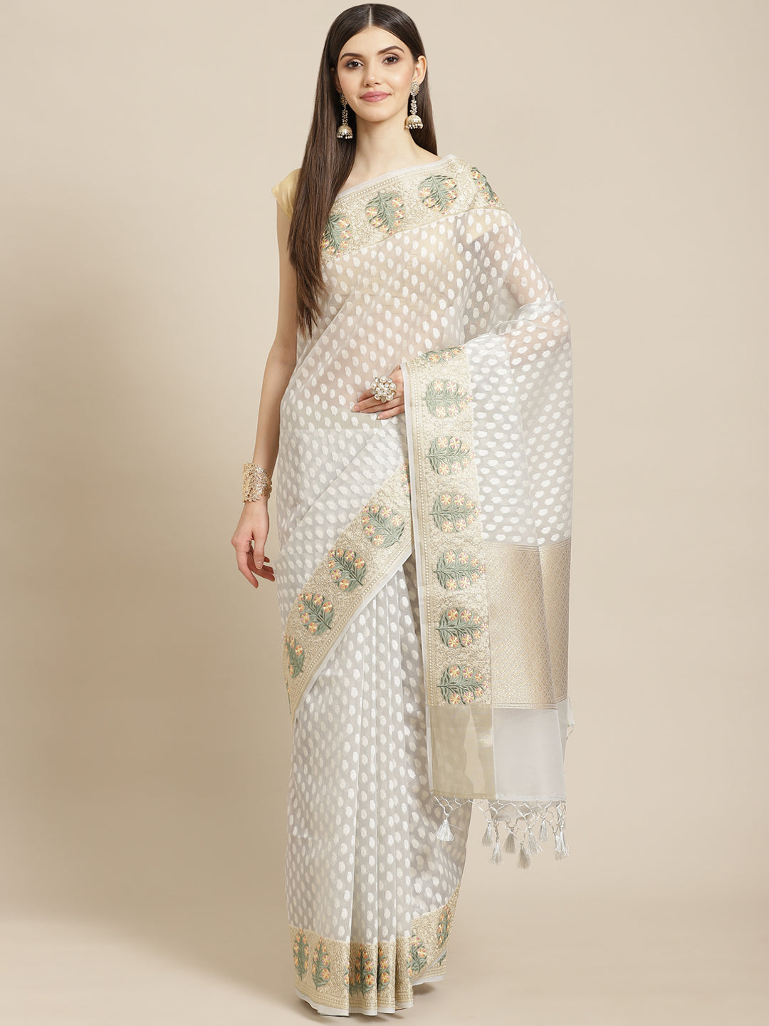 Resham Border Cotton Embroidered Saree