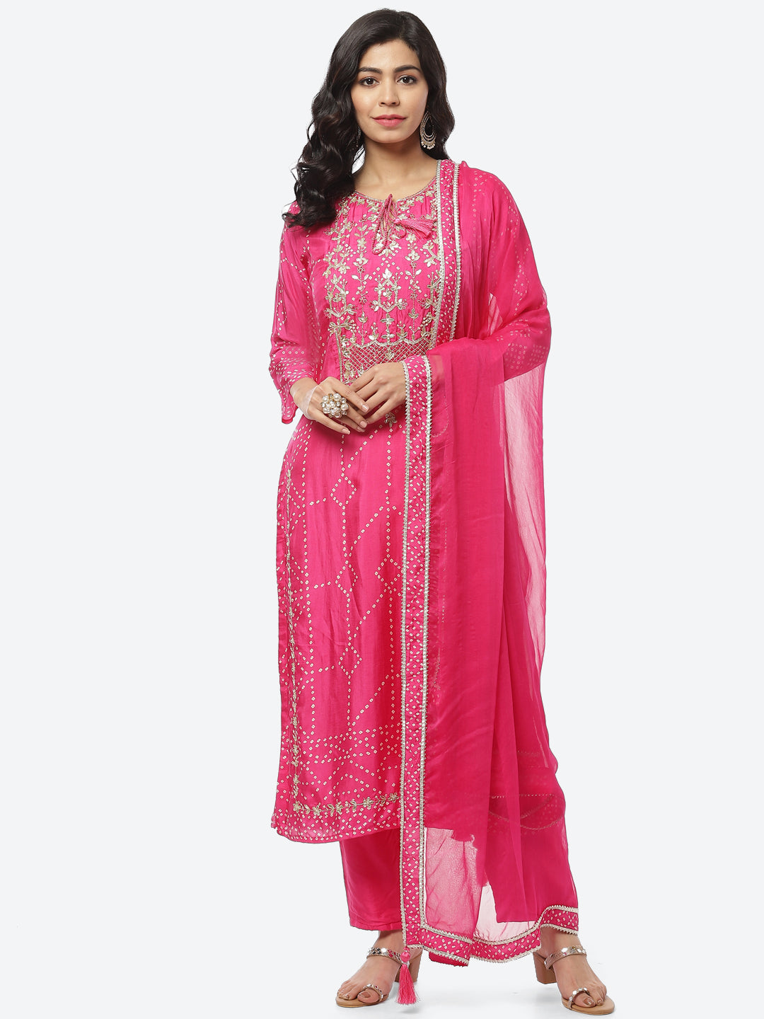 Gota Work Art Handloom Stitched Salwar Kameez With Chiffon Dupatta