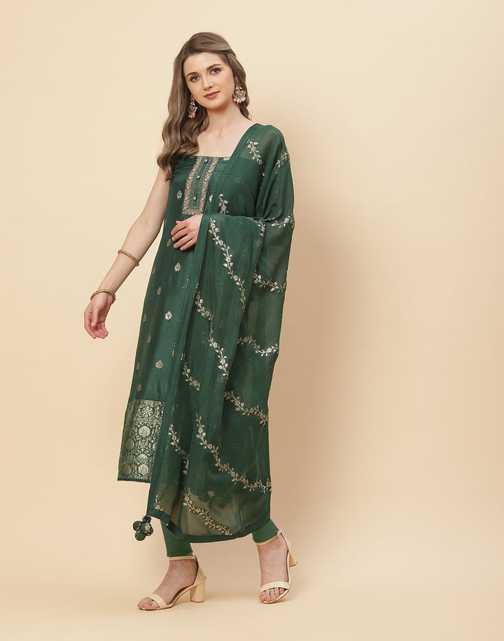 Embroidered Art Handloom Dupion Suit Piece with Chanderi Banarasi Dupatta