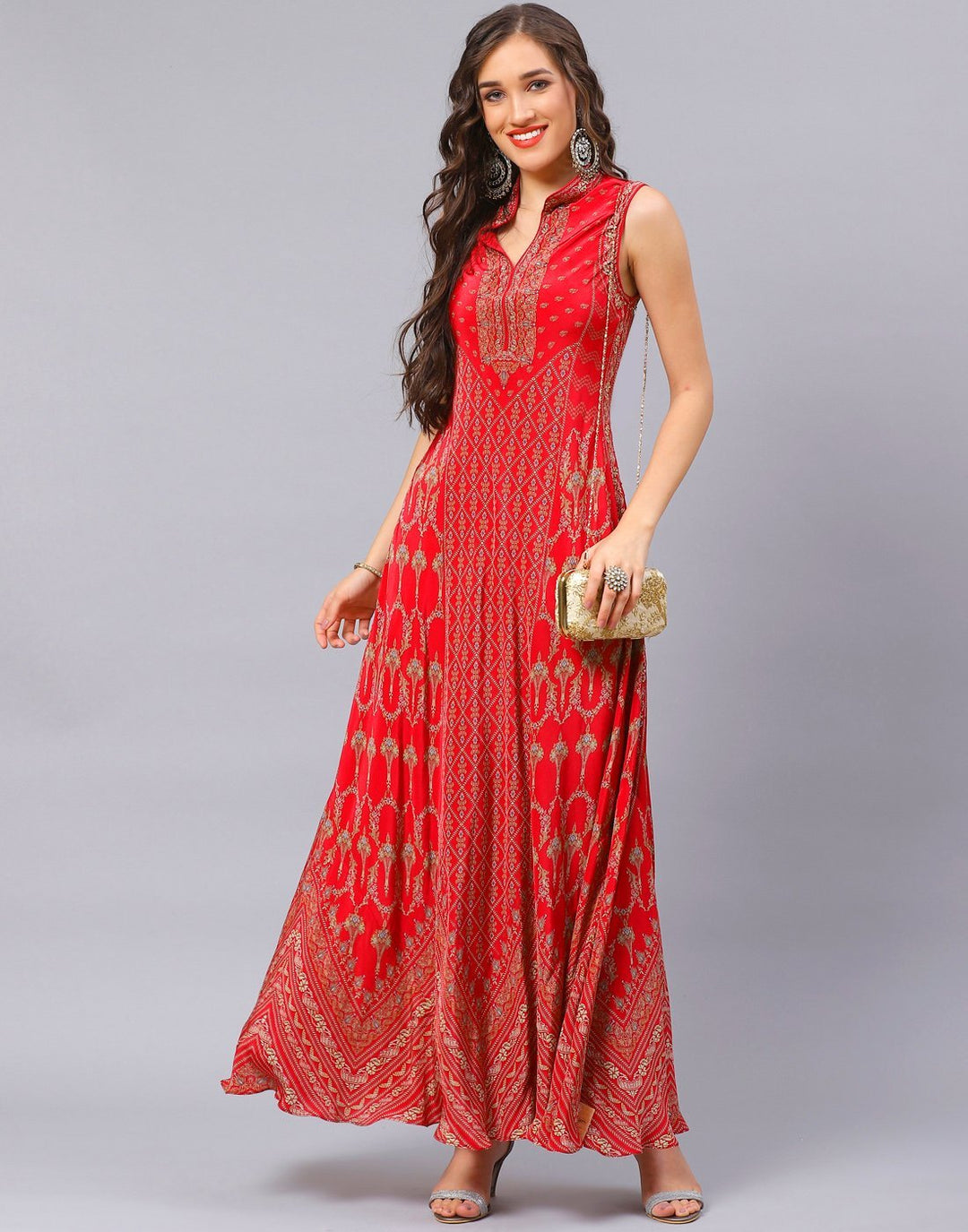 Red Crepe Digital Printed Dress