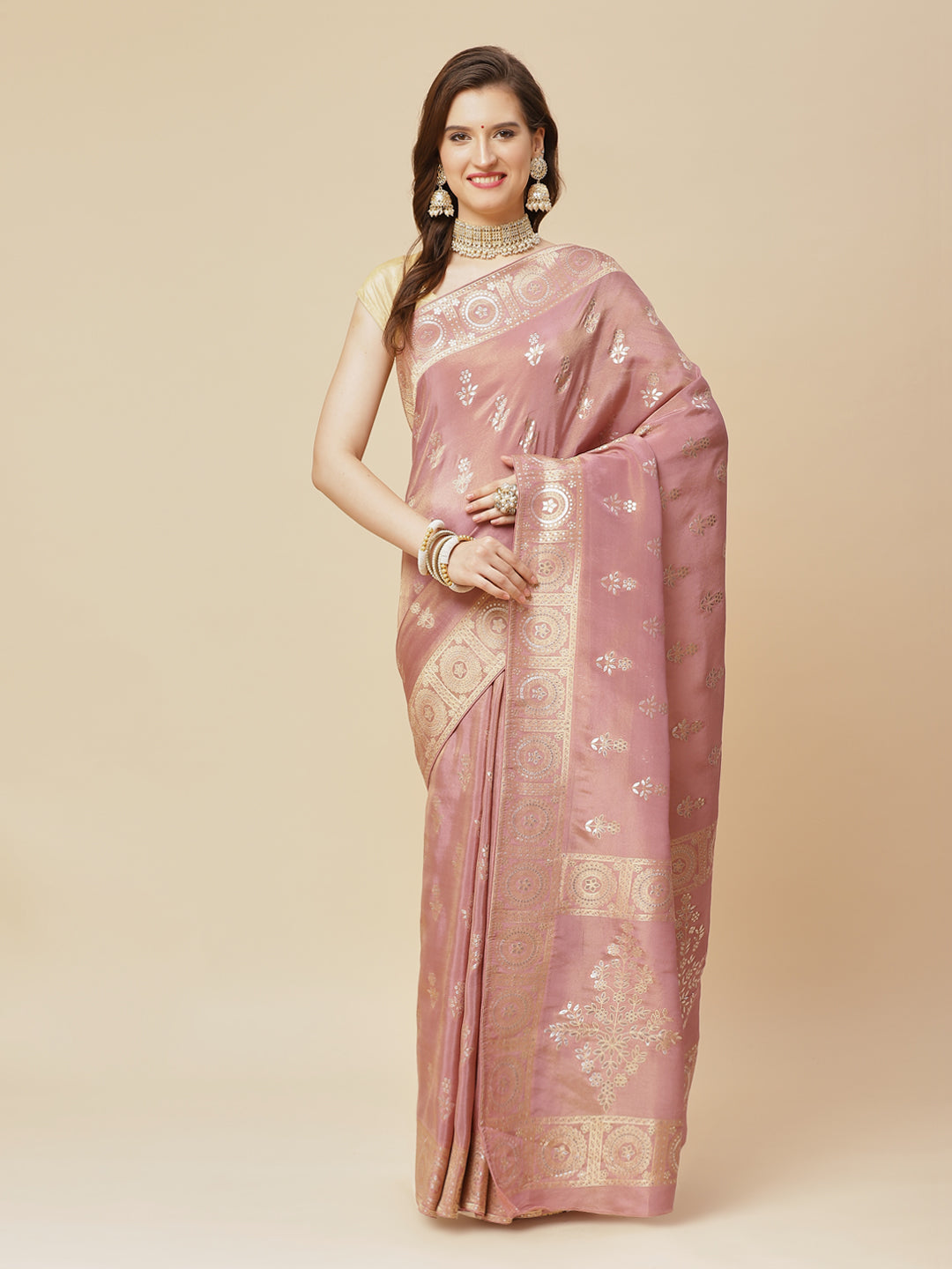 Zari Border Booti Banarasi Woven Saree