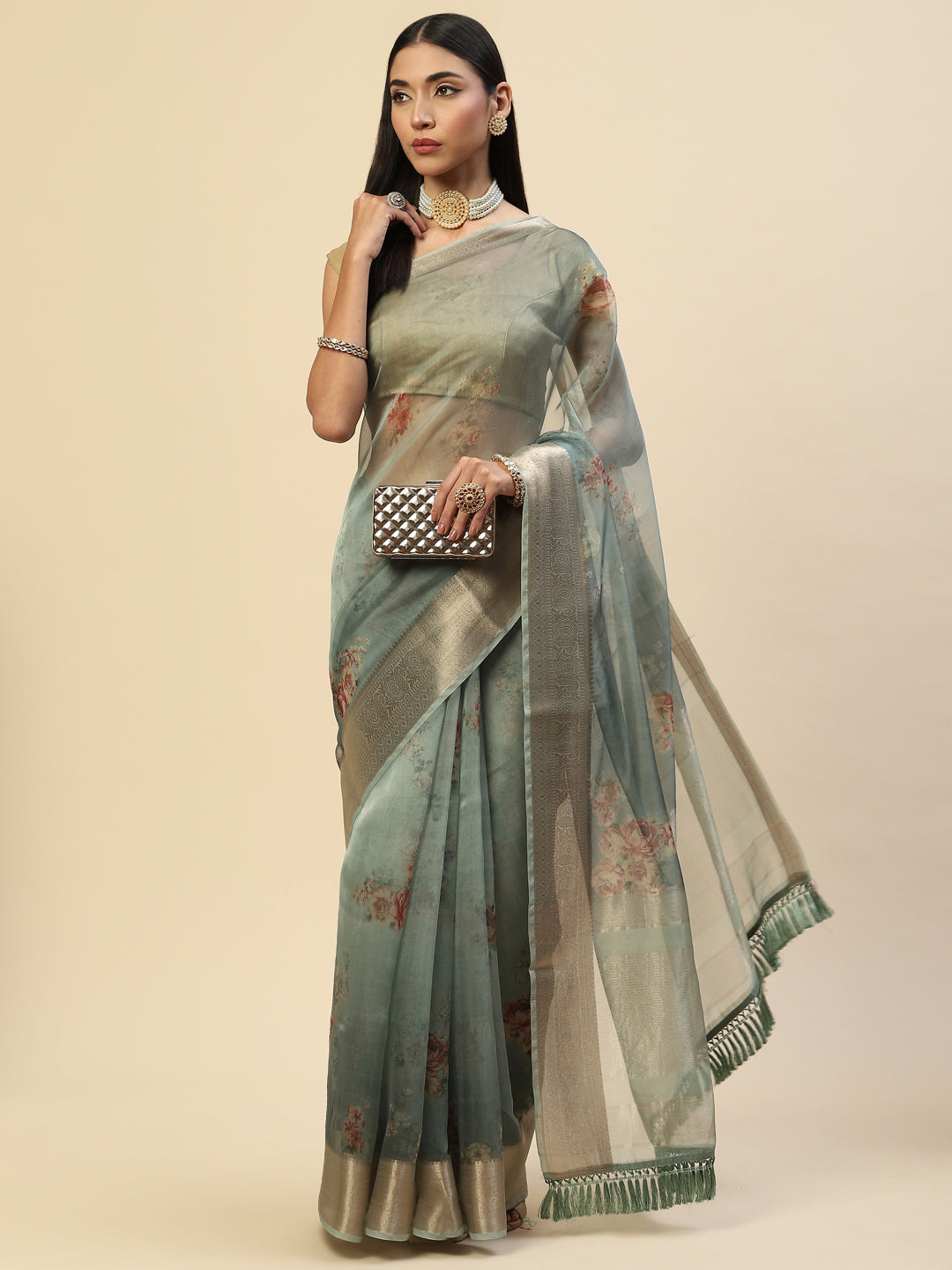 Floral Digital Printed Organza Saree