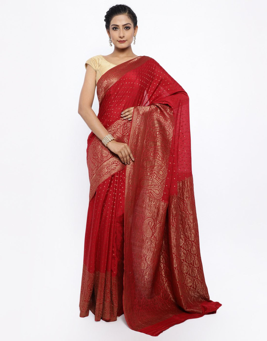 MBZ Meena Bazaar-Zari Border Booti Crepe Saree