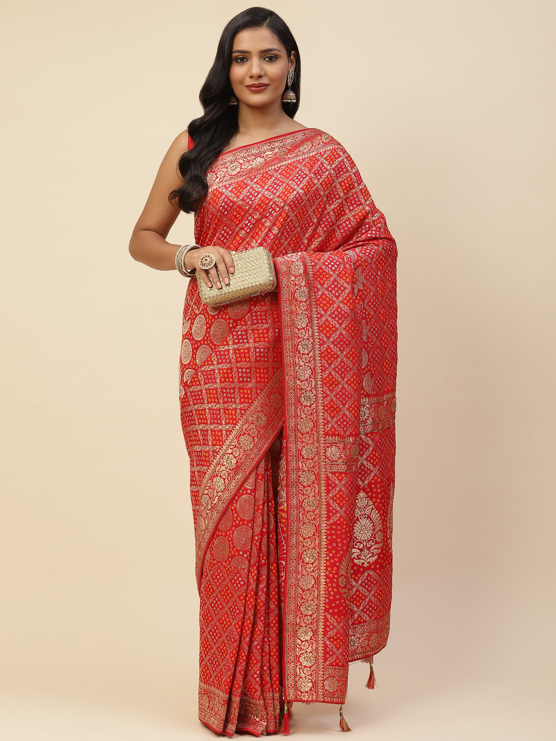 Bandhani Jaal Banarasi Embroidered Saree