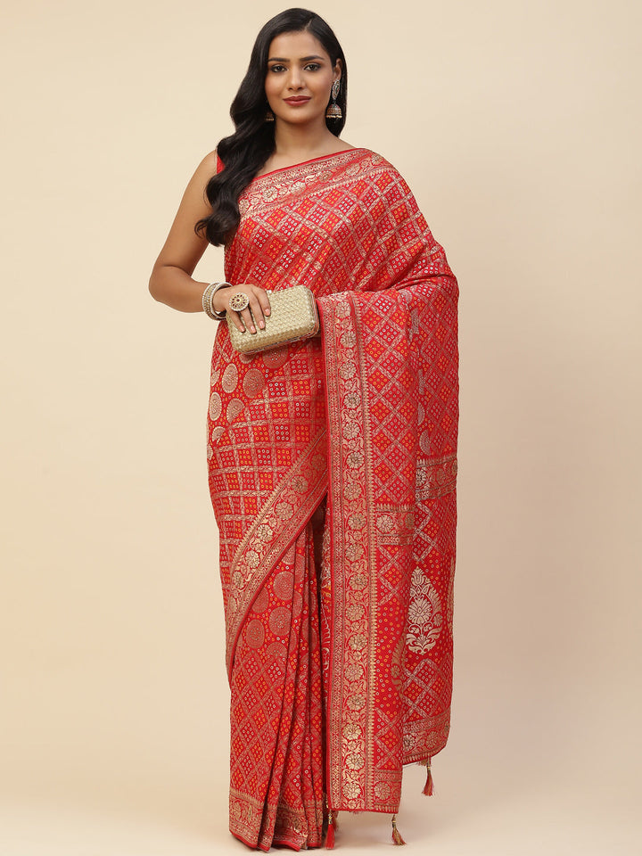 Bandhani Jaal Banarasi Embroidered Saree