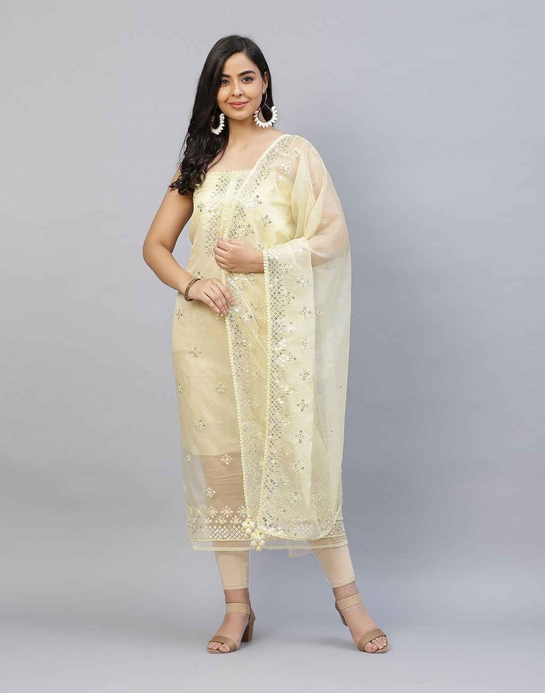 Embroidered Organza Kora Suit Piece