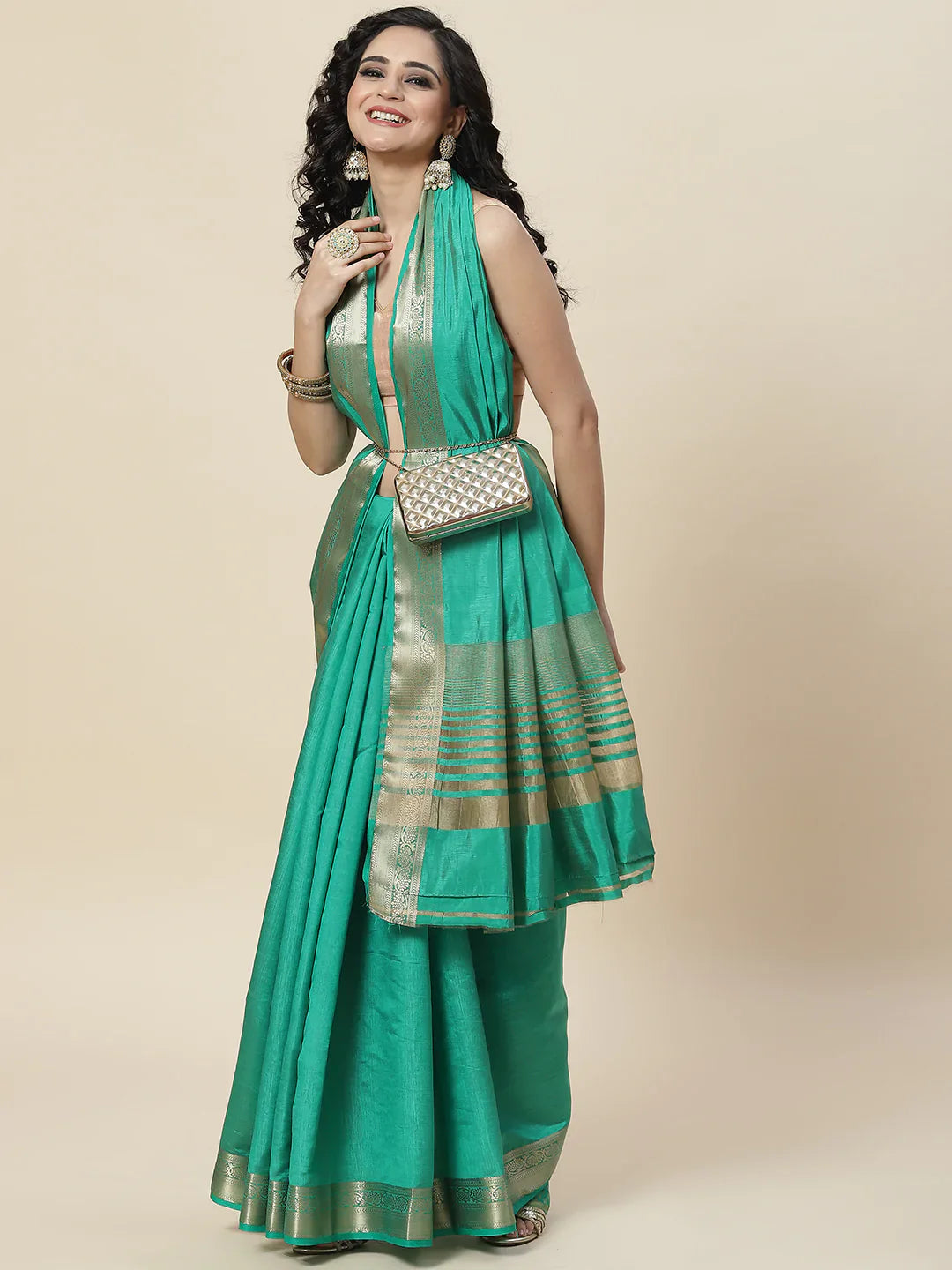 Plain Zari Border Handloom Woven Saree