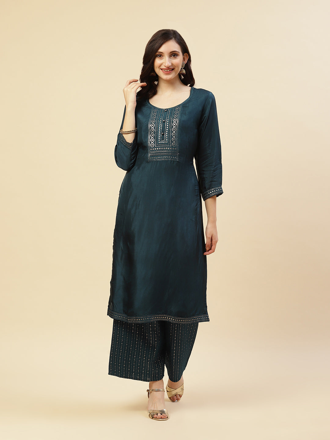 Sequence Embroidered Kurti With Palazzo