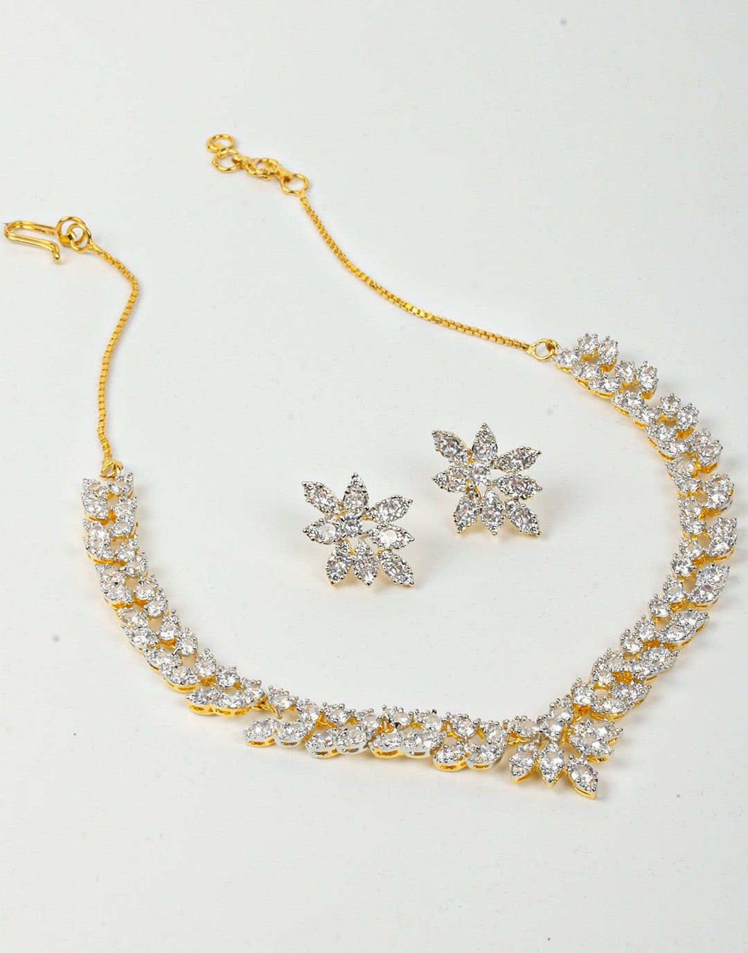 Golden And Diamond Stone Necklace Set With Earrings